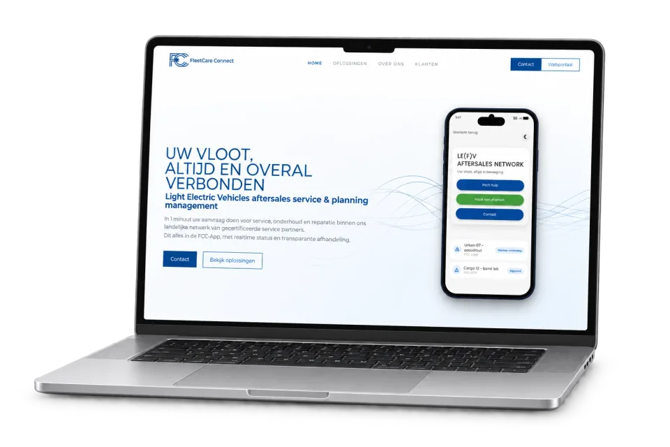 FleetCare Connect: website op een vrijstaande laptop