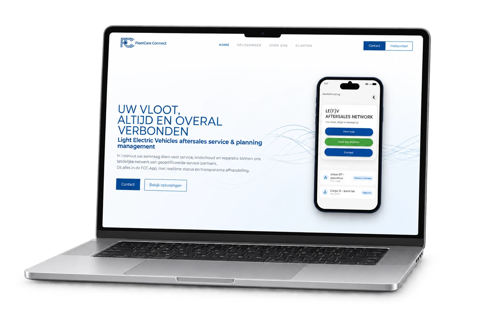 FleetCare Connect: website op een vrijstaande laptop