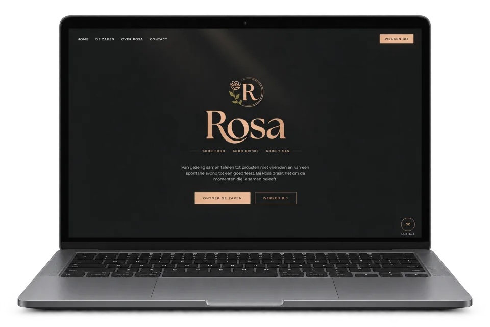 Rosa Boxmeer: website op een laptop, vrijstaand op de lichtgrijze achtergrond