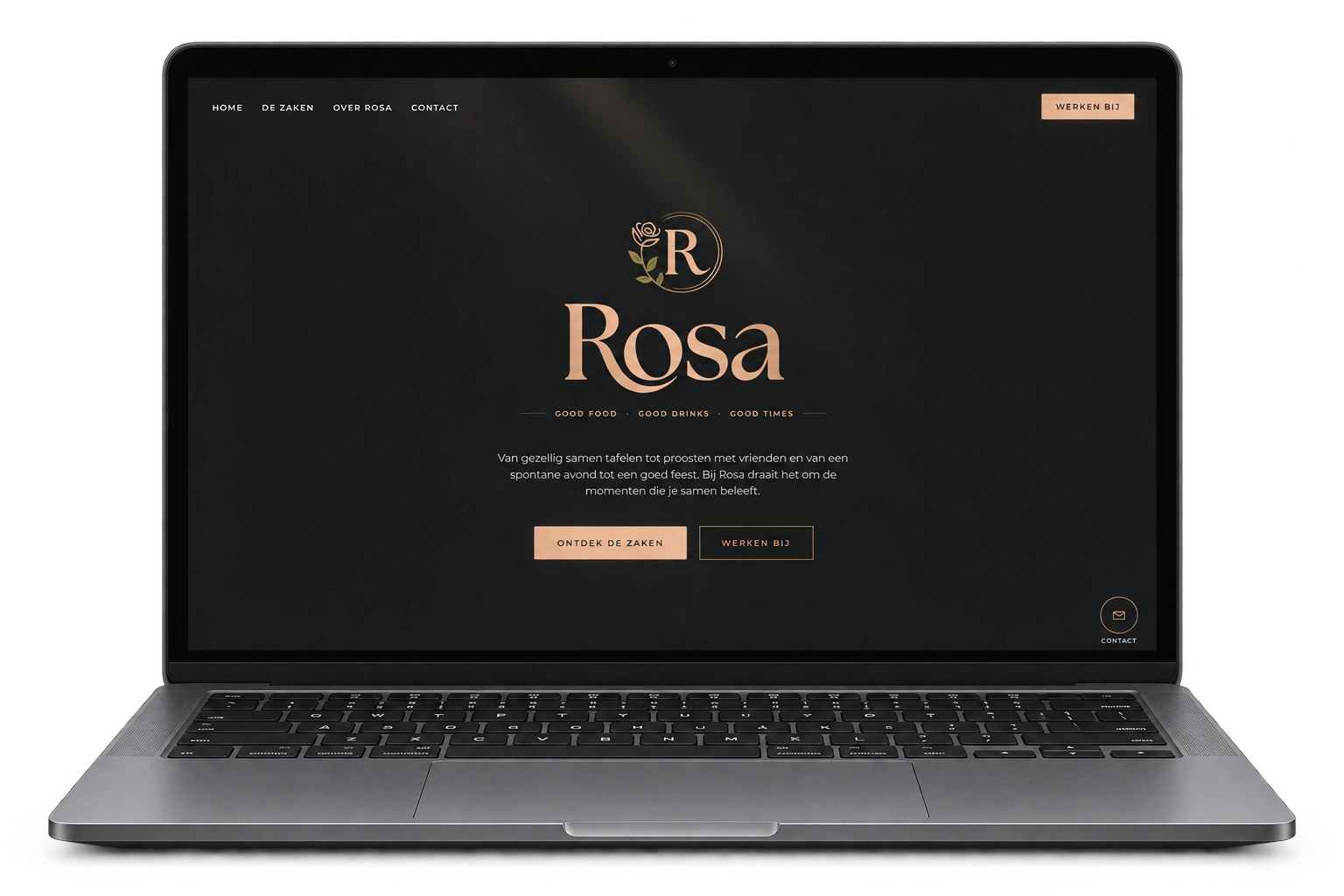 Rosa Boxmeer: website op een laptop, vrijstaand op de lichtgrijze achtergrond